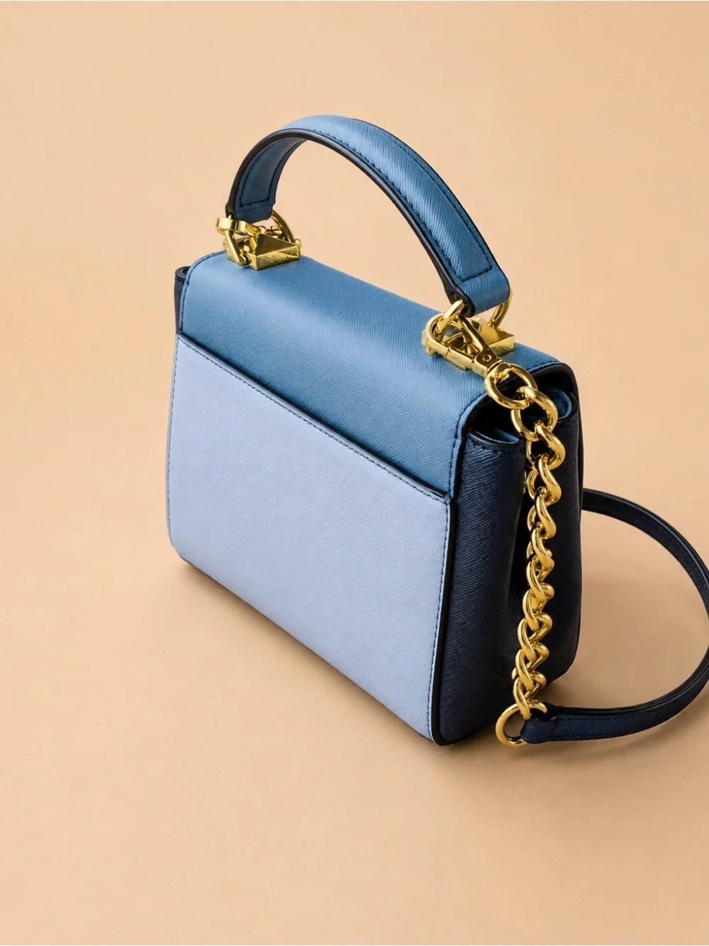 Michael Kors Two-Tone Blue Mini Satchel with Gold Hardware and matching wallet